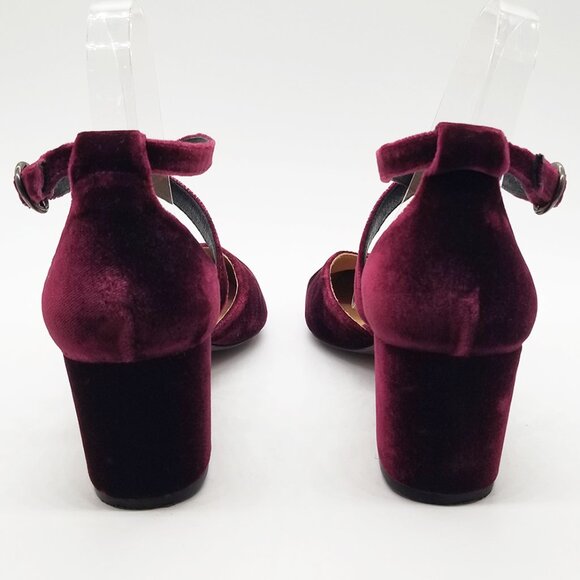 Garnet Hill Esta Crossover Strap Block Heels Burgundy Velvet Size 38 Pointy Toe - Picture 8 of 16